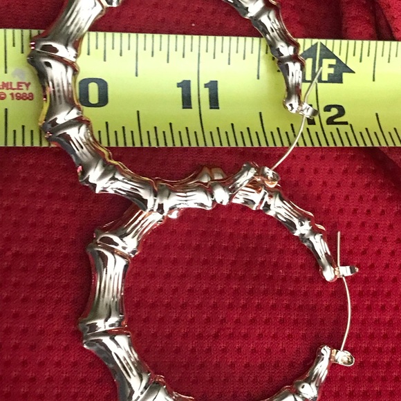 Yellow Gold Bamboo Hoops 2" - Picture 2 of 3